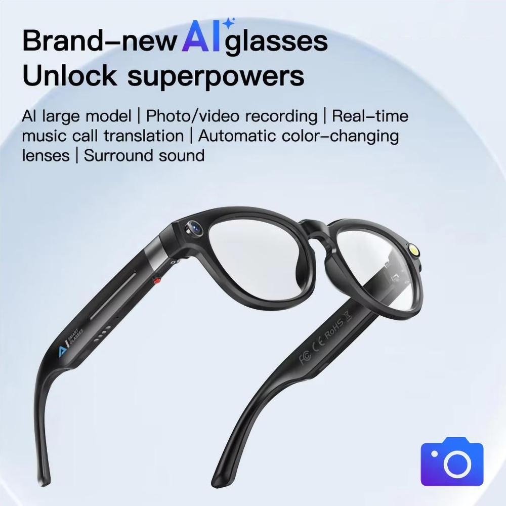 Smart glasses, Q8 AI, real-time translation, HD image restoration, sunglasses with music playback, suitable for office, business, travel, sports, camera