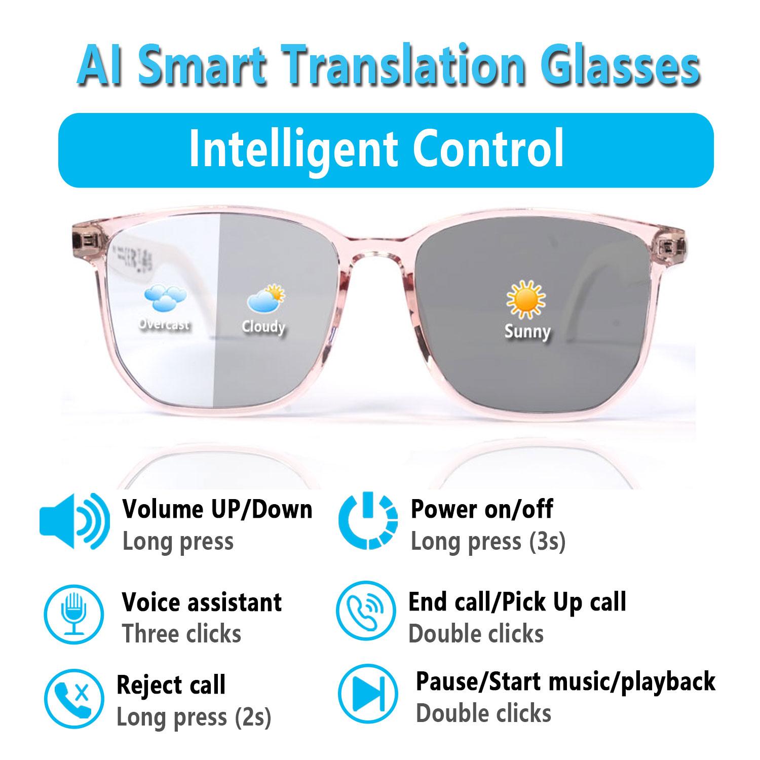 AI Voice Sunglasses with Real-Time App Control, Supporting Translation in Over 160 Languages, Light-Sensitive Photochromic Lenses