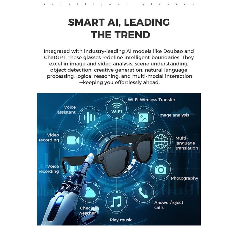 AI Smart Glasses M01 for Photography Object Recognition Video Recording Bluetooth Music Calling AI Recognition Translation