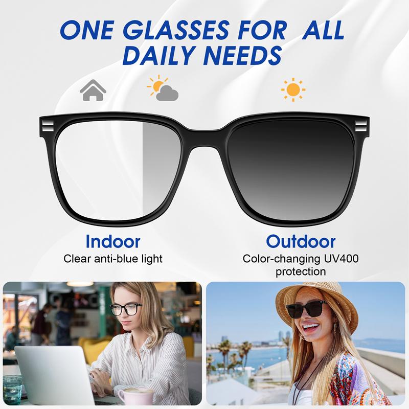 Anti Blue Light Smart Glasses UV Protection Photochromic Sunglasses Hands-Free Calls Audio Voice Assistant for Men Women