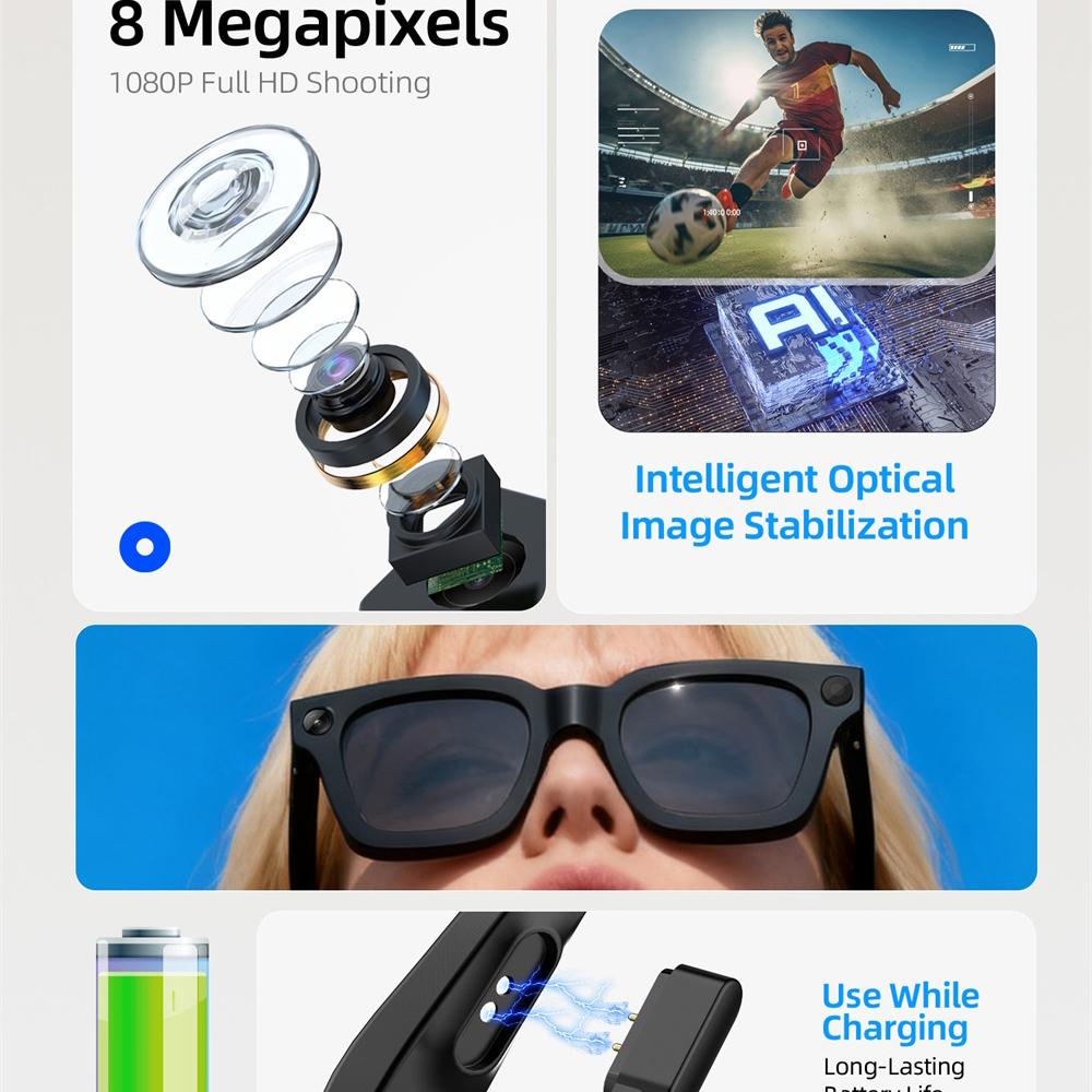 Electrochromic Touch AI Smart Glasses Photo Video Identification Recording Bluetooth Call Eyewear Music Multifunction Sunglasses