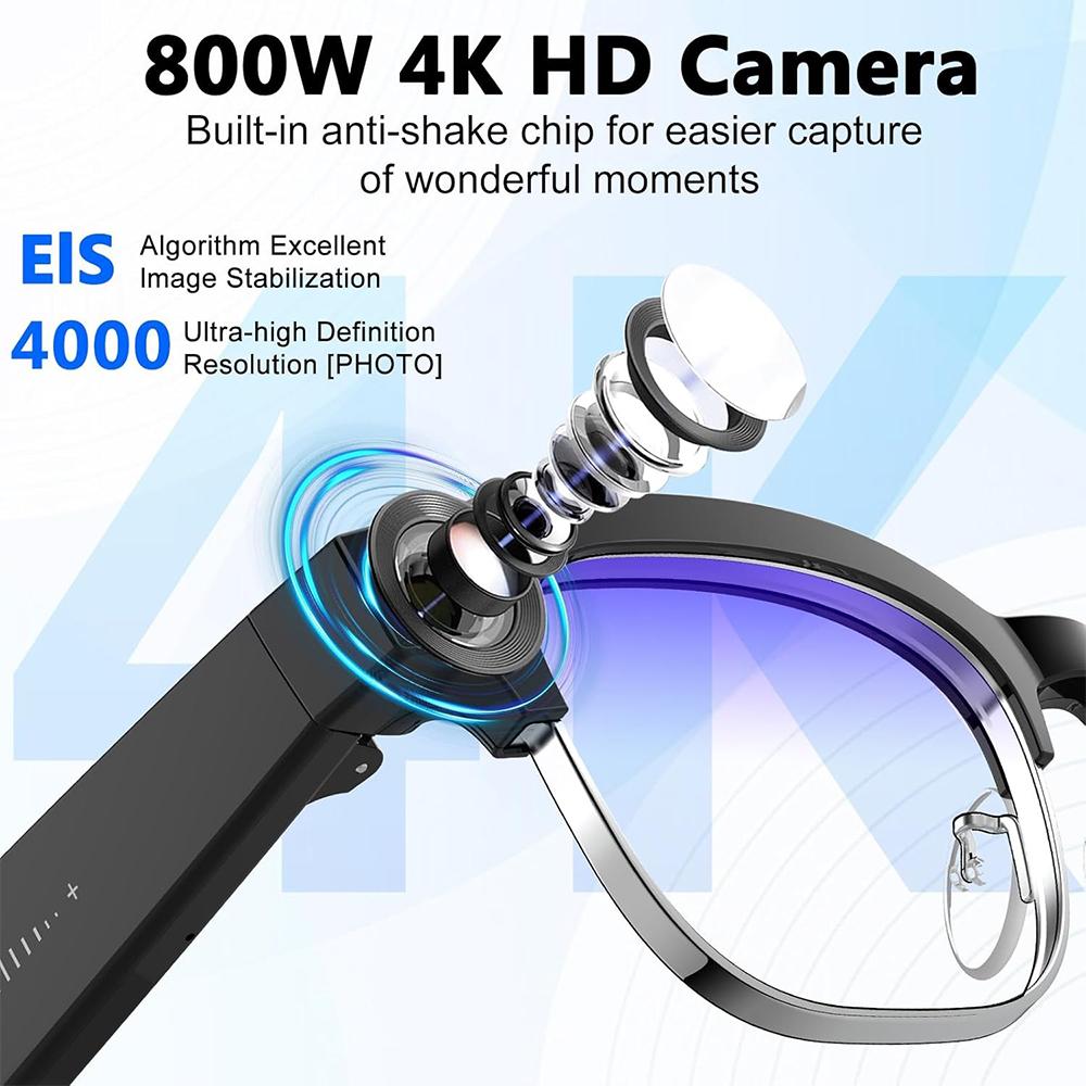 2026 New Smart Glasses 800W Ultra-Wide HD 4K Camera Video Recording 4GB AI Photo Recognition Bluetooth Call Translation Voice