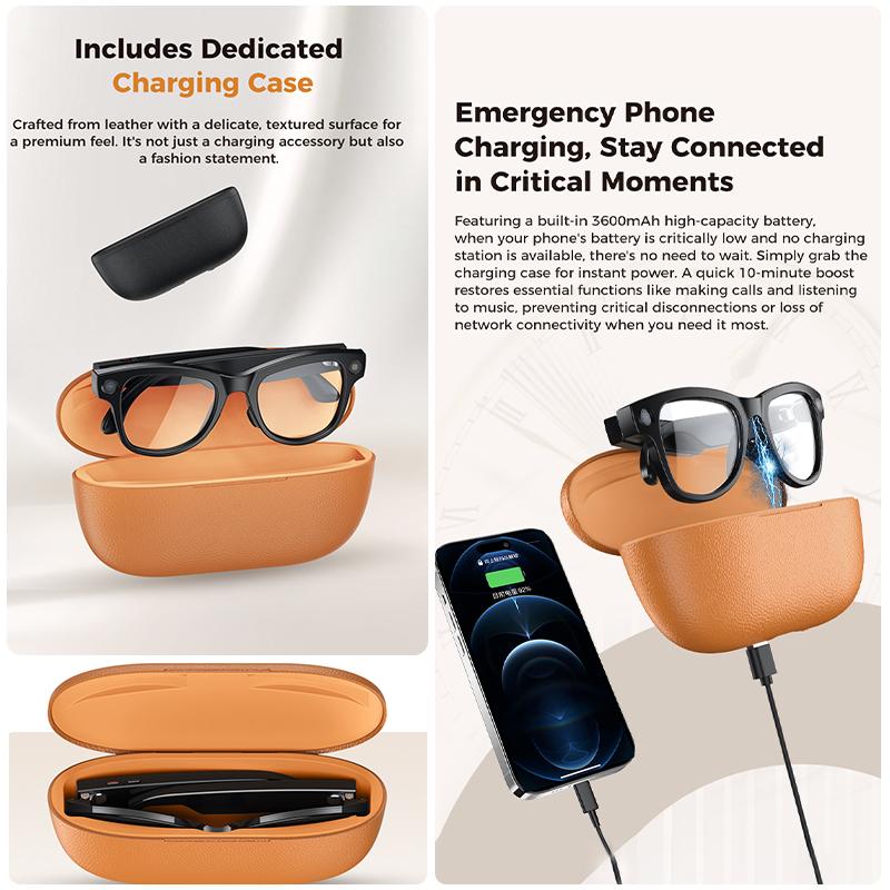 2026 AI Smart Glasses 4K HD Video 800W Camera 32GB WiFi Transfer Bluetooth Call Voice Assistant Chat GPT 3600mAh Charging Case